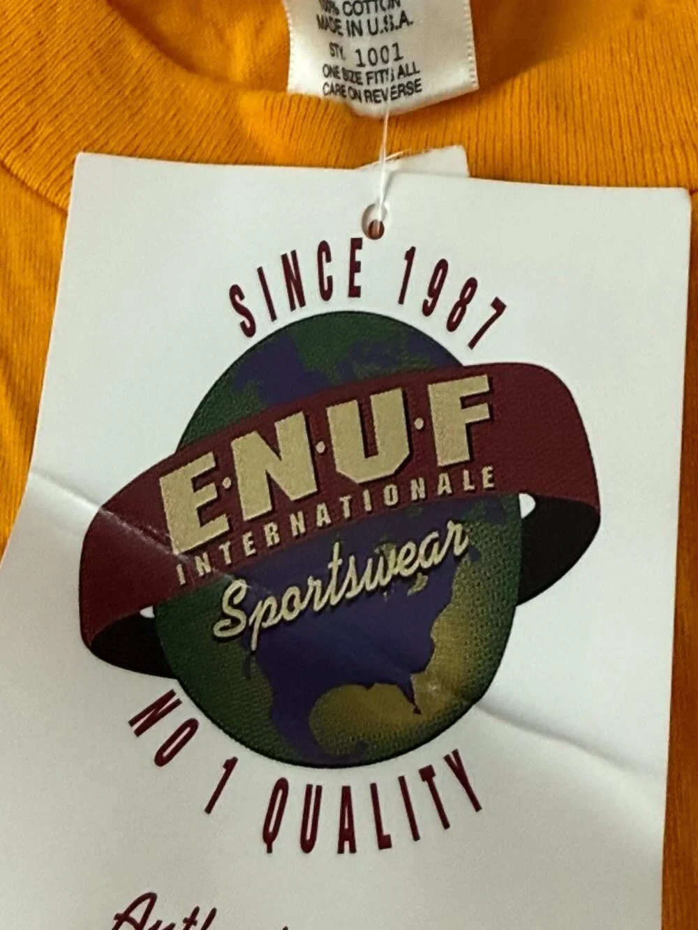 ENUF Internationale Mens OS Tee Shirt NEW 90s Vintage Yellow Stripe Logo Unisex